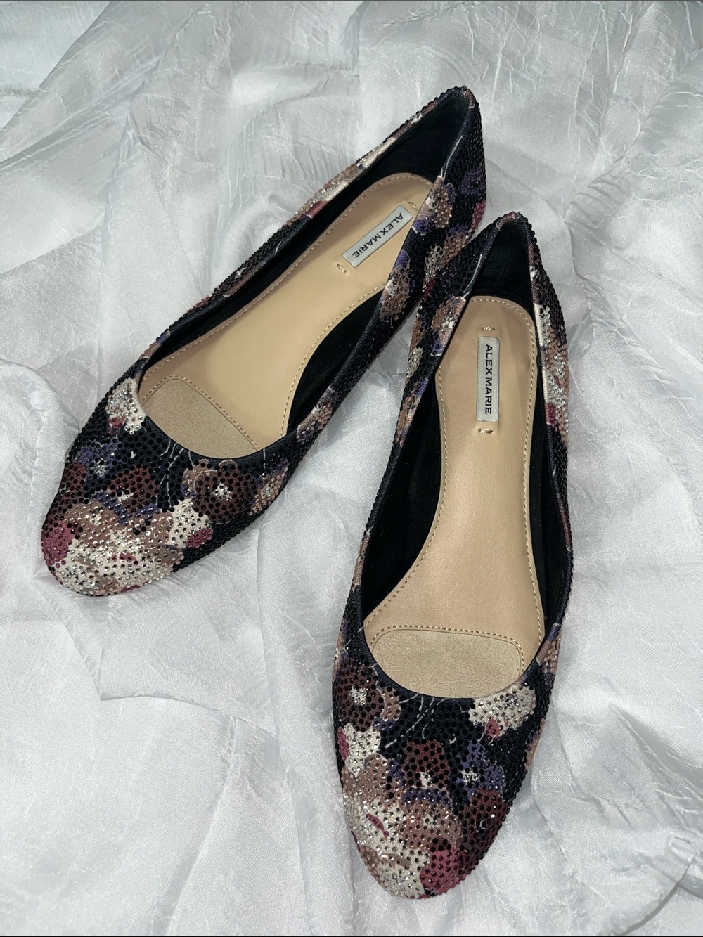 Alex Marie Black Multi Floral Sequin Ballet Flats